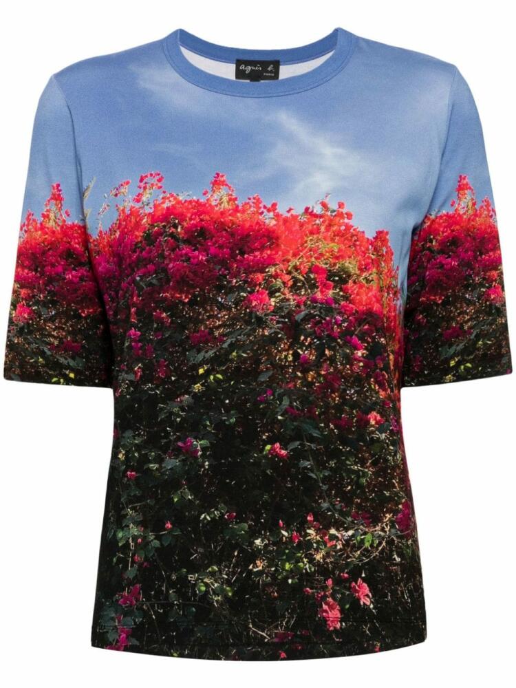 agnès b. Brando Bougainvilleas-print T-shirt - Blue Cover