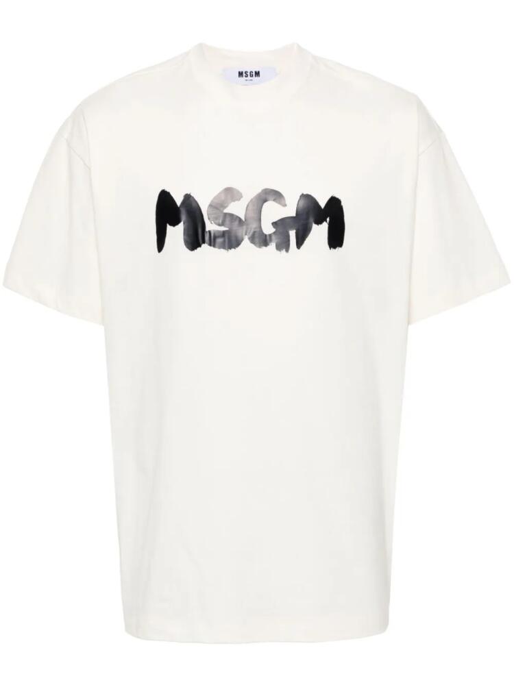 MSGM brushstroke-logo T-shirt - Neutrals Cover