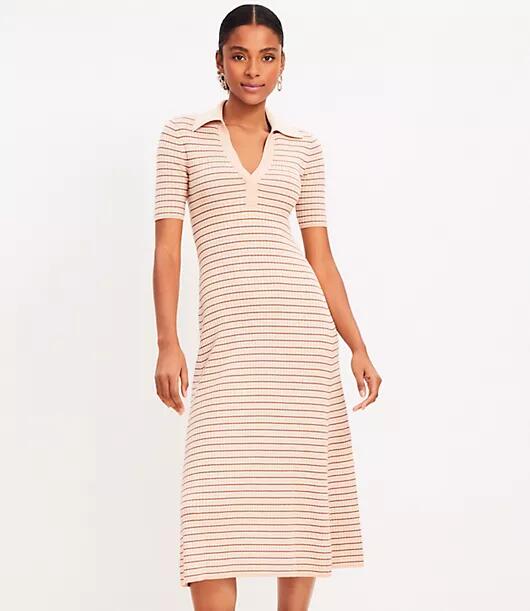 Loft Stripe Ribbed Collared Midi Sweater Dress Cover