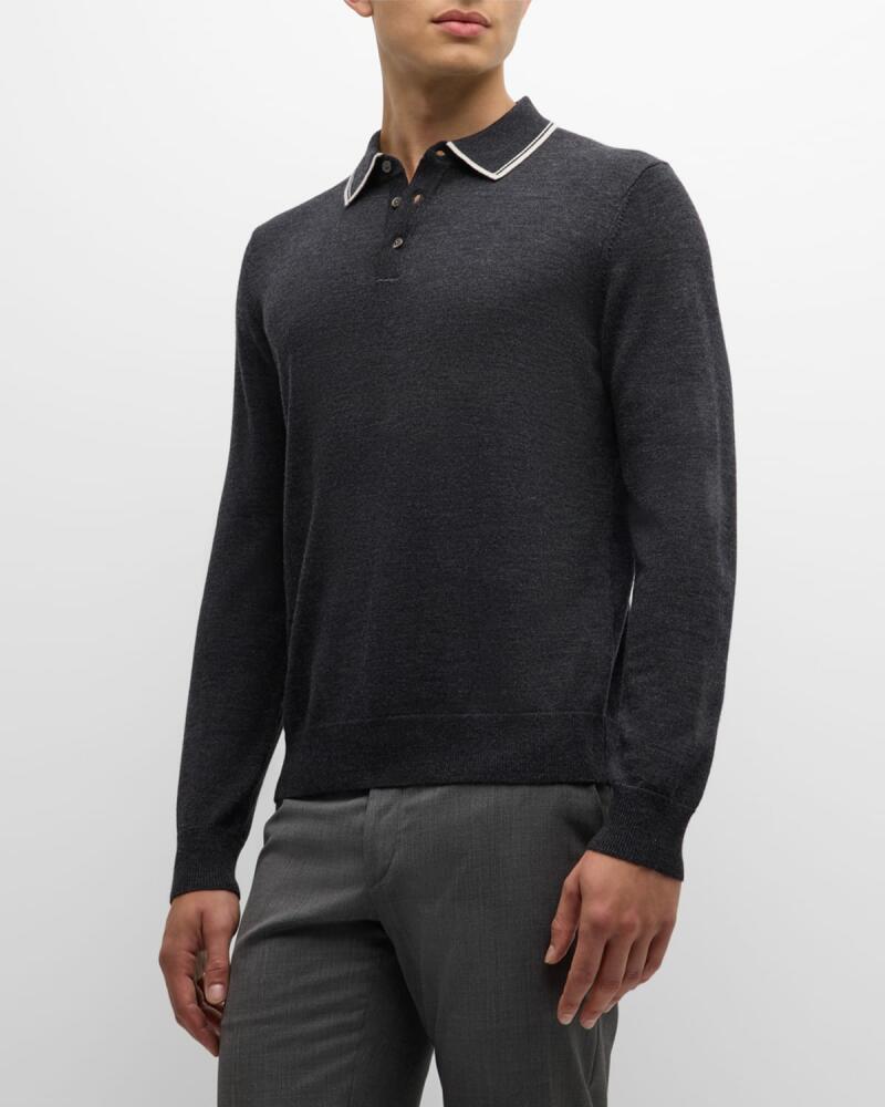 Neiman Marcus Men's Tipped Wool Polo Sweater Cover