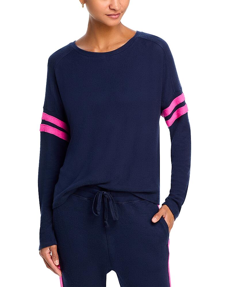 Aqua Athletic Stripe Sleeve Knit Sweatshirt - Exclusive Cover