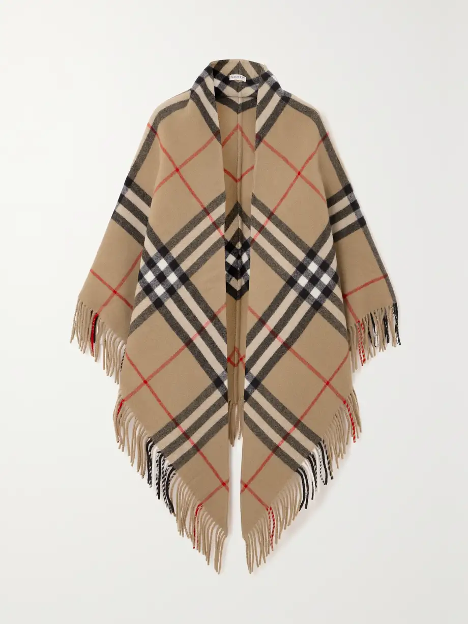 Burberry - Fringed Checked Wool Wrap - Neutrals Cover