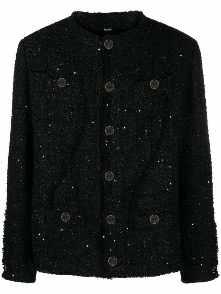 GCDS embossed-buttons sequinned tweed jacket - Black Cover