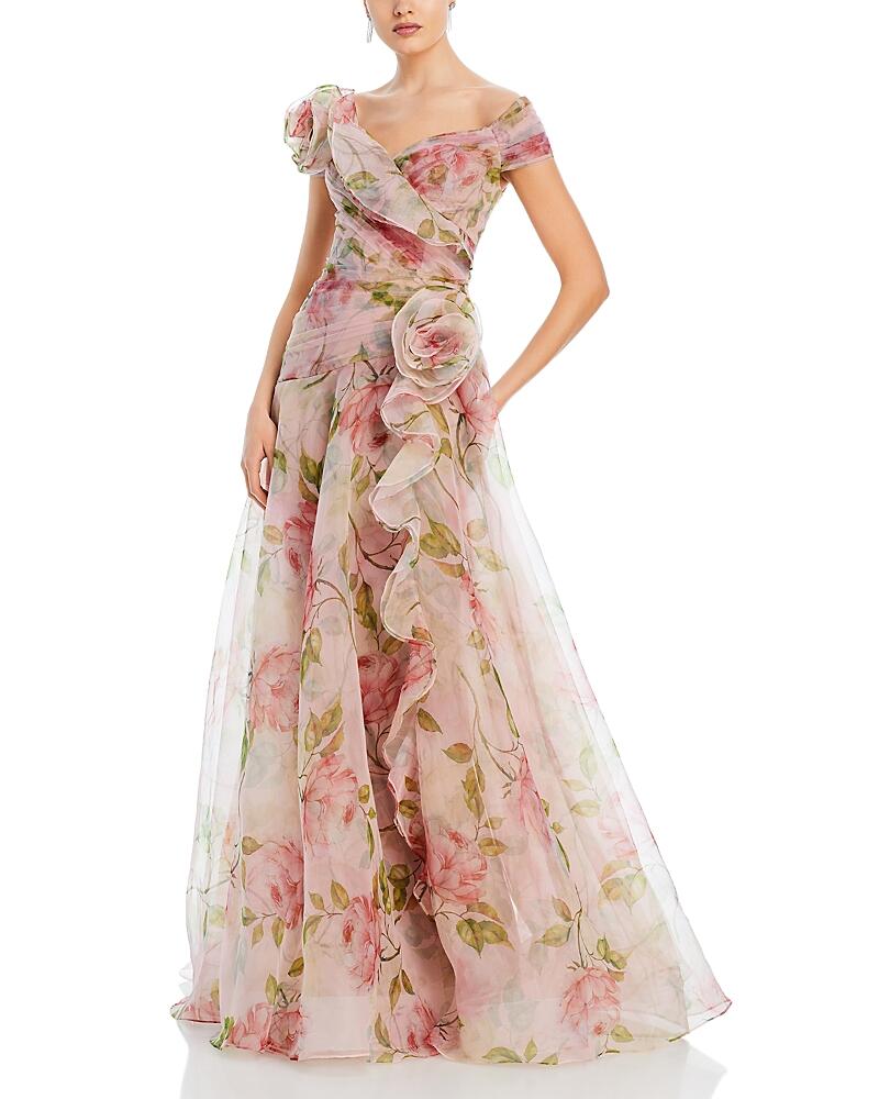 Teri Jon by Rickie Freeman Organza Ruffled Rosette Gown Cover