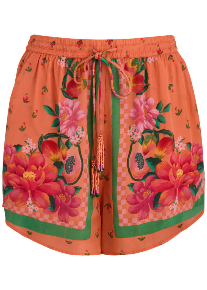 Farm Rio Fruit Garden Printed Satin Shorts - Orange Cover