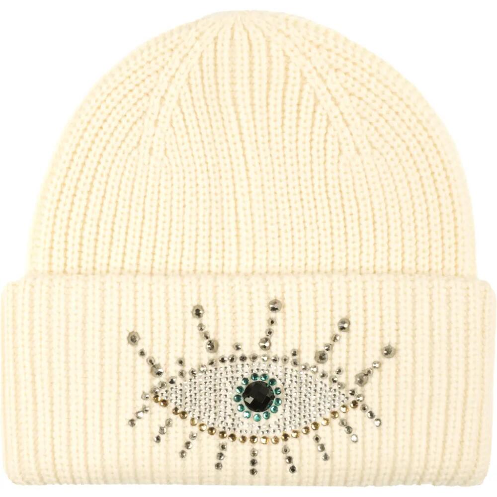 Kurt Geiger London Beaded Evil Eye Beanie in Bone Cover