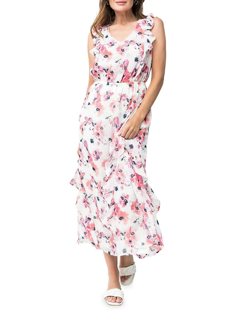 gibsonlook Women's Floral Ruffle Trim Maxi Dress - White Coral Cover