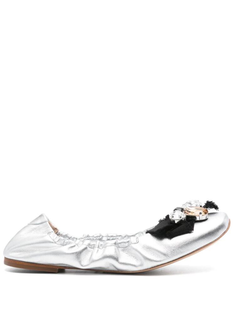 Casadei Queen Bee leather ballerina shoes - Silver Cover