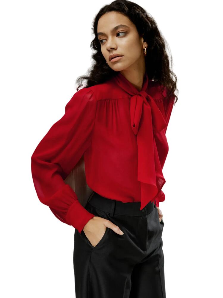 Lilysilk Bow Tie Silk Jasmine Blouse in Pomegranate Red Cover