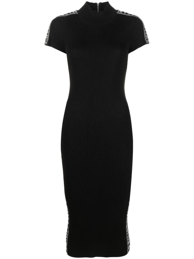 Philipp Plein rhinestone-logo ribbed wool midi dress - Black Cover