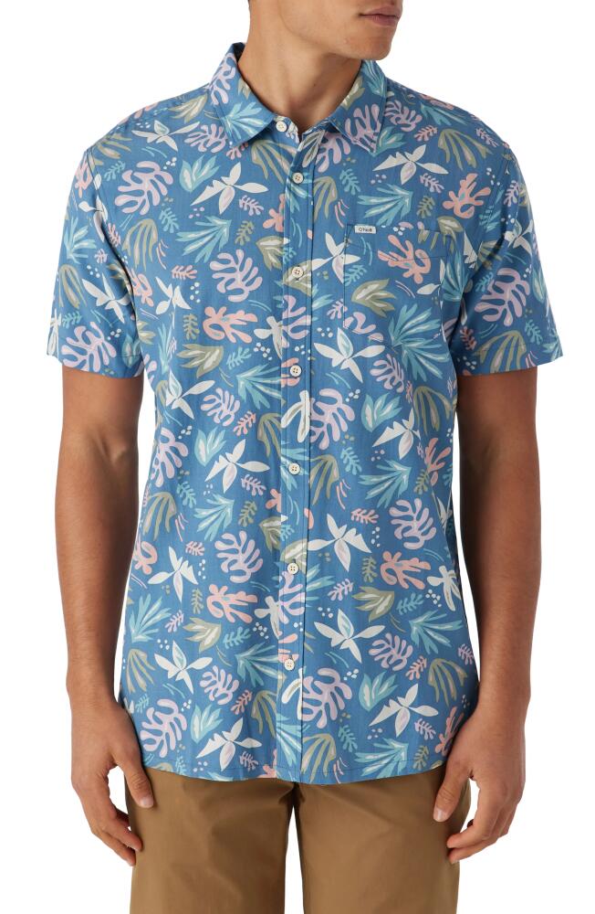 O'Neill Floral Print Short Sleeve Button-Up Shirt in Blue Cover