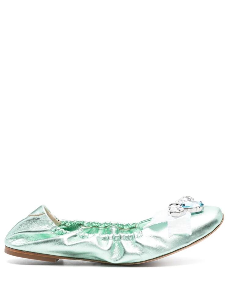 Casadei Queen Bee leather ballerina shoes - Green Cover