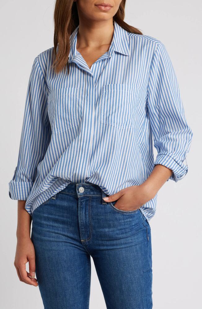 beachlunchlounge Stripe Cotton & Modal Button-Up Shirt in Bandana Blue Cover