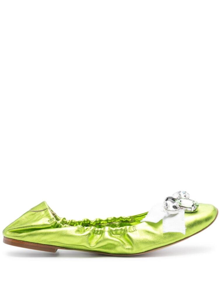 Casadei Queen Bee leather ballerina shoes - Green Cover