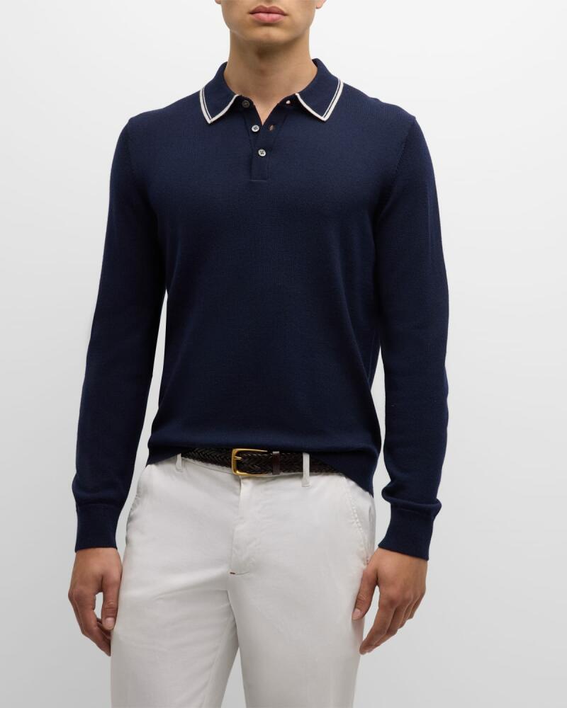 Neiman Marcus Men's Tipped Wool Polo Sweater Cover