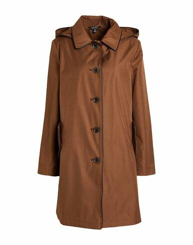 Lauren Ralph Lauren Faux-leather-trim Hooded Coat Woman Overcoat & Trench Coat Brown Cotton, Polyester Cover