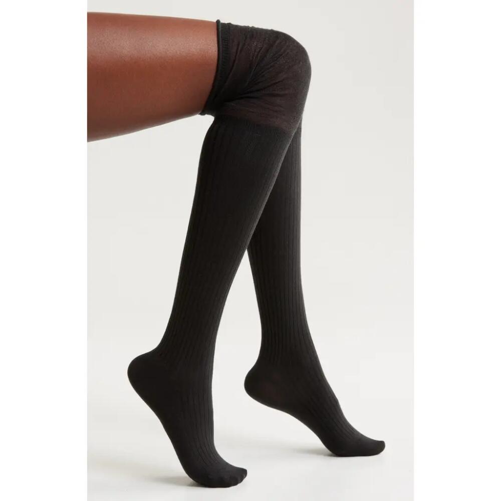 Nordstrom Scrunch Rib Thigh High Socks in Black Cover