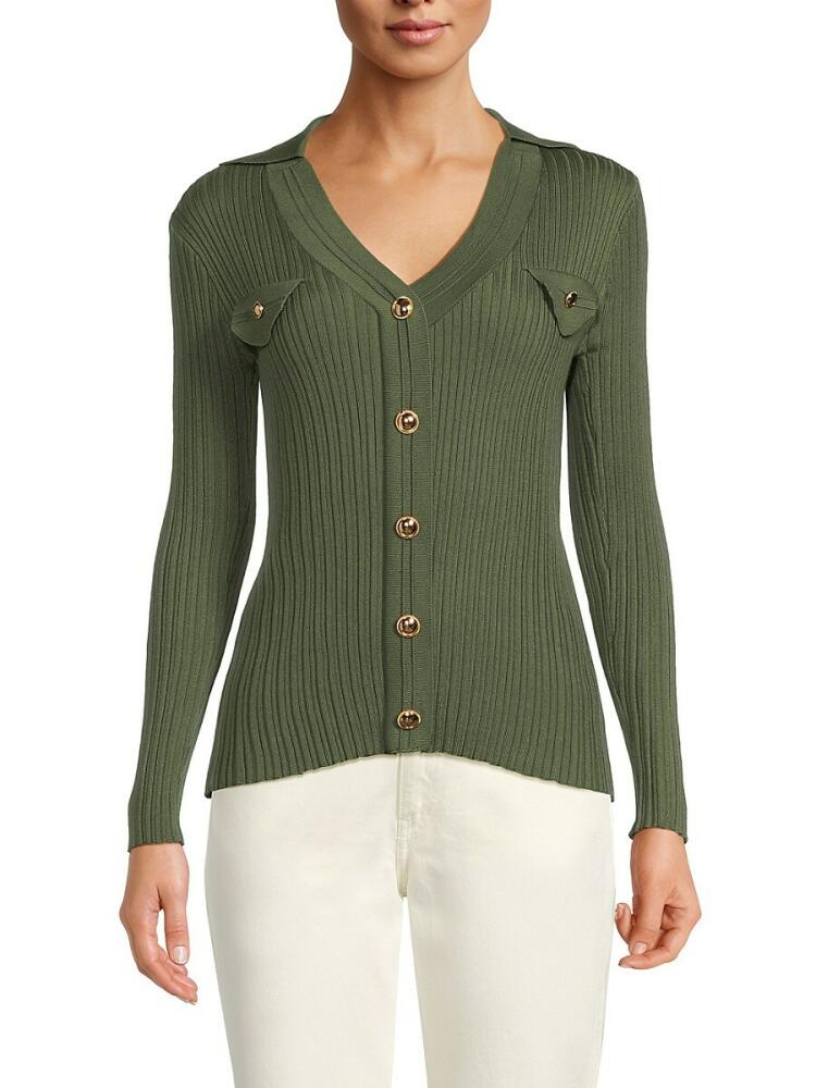 NANETTE nanette lepore Women's Ribbed Sweater Polo - Fern Green Cover