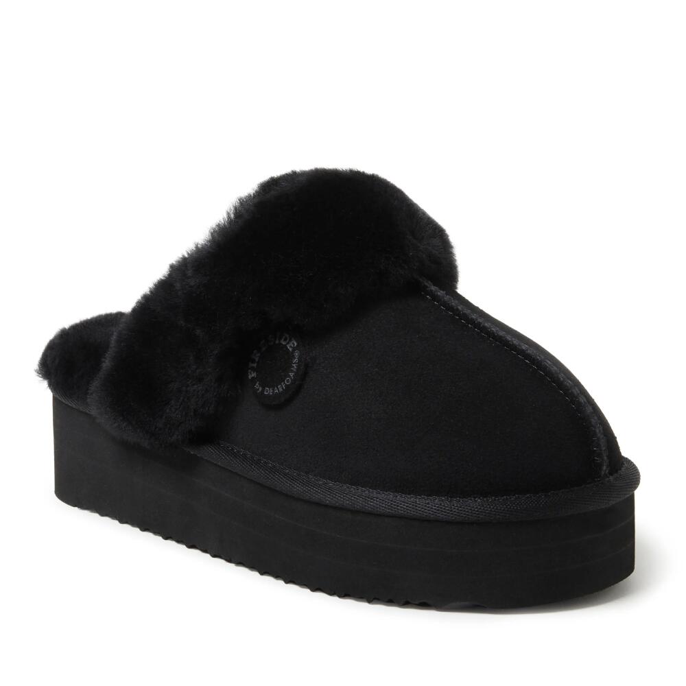 DEARFOAMS Fireside Melton Genuine Shearling Platform Scuff Slipper in Black Cover