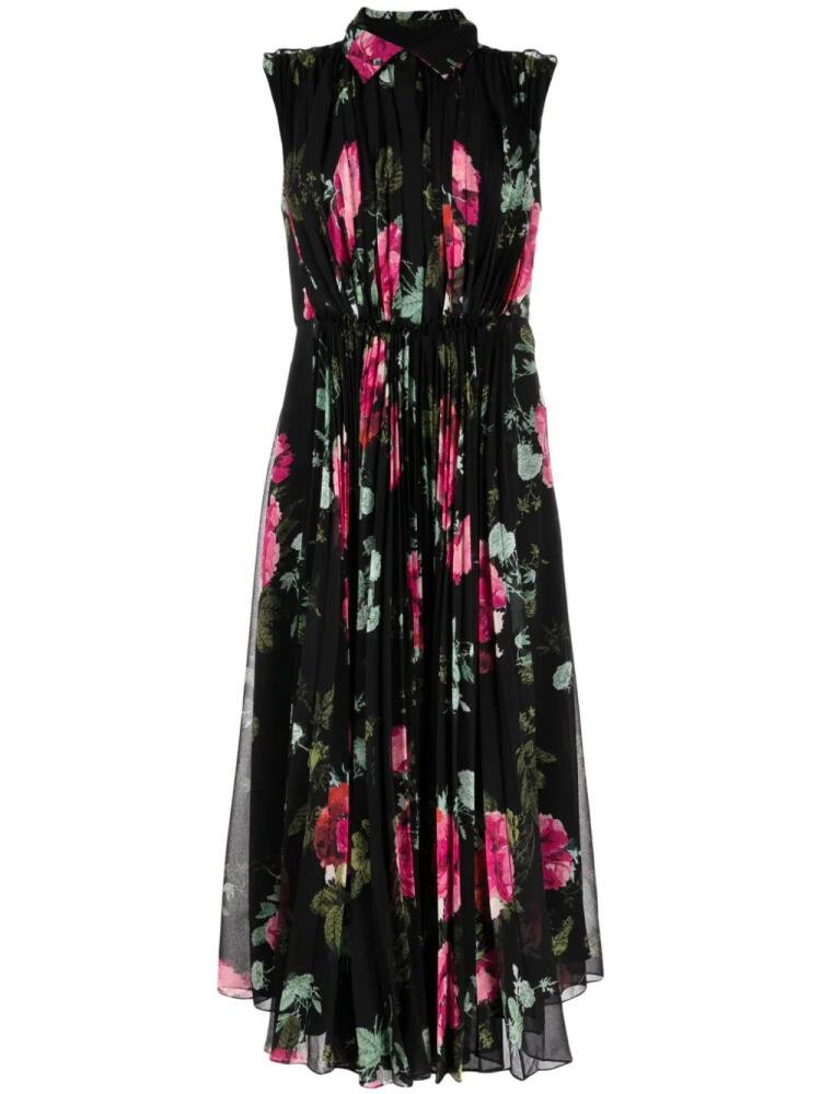 ERDEM floral-print pleated voile shirtdress - Black Cover