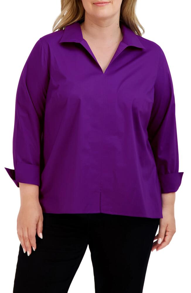 Foxcroft Agnes Smocked Cuff Blouse in Orchid Cover