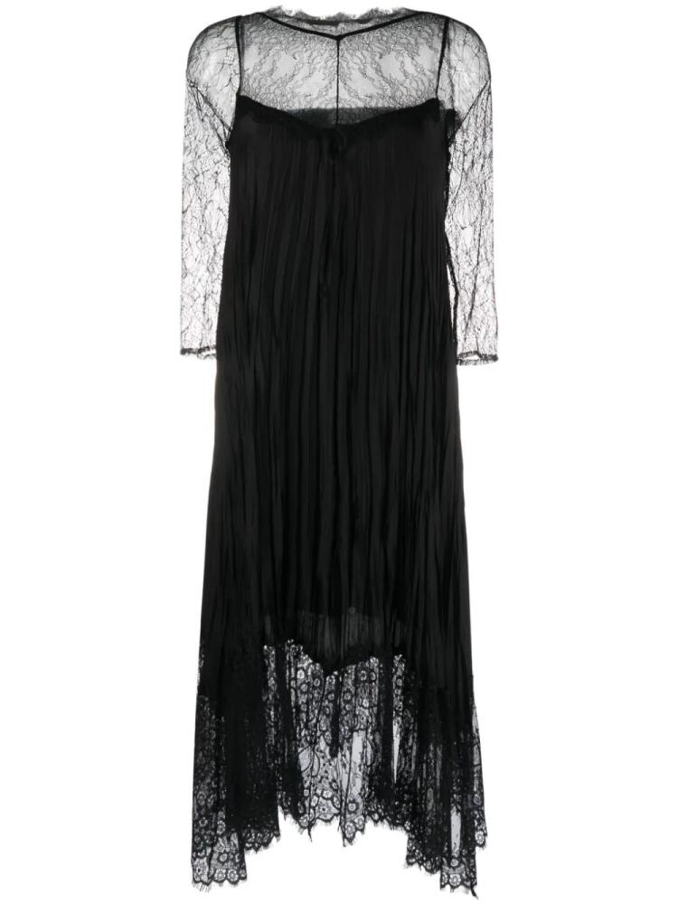 NISSA lace-trim pleated midi dress - Black Cover