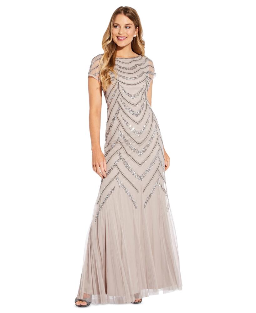 Adrianna Papell Embellished Godet-Inset Gown - Marble Taupe Cover