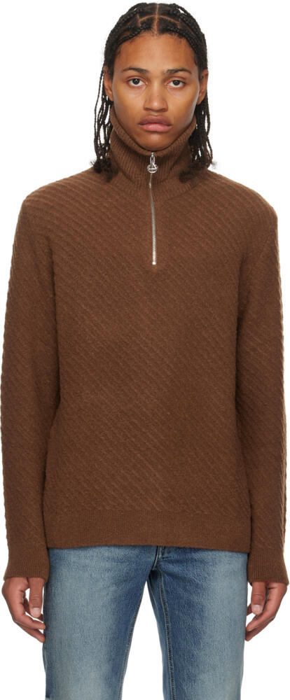 Solid Homme Brown Half-Zip Sweater Cover