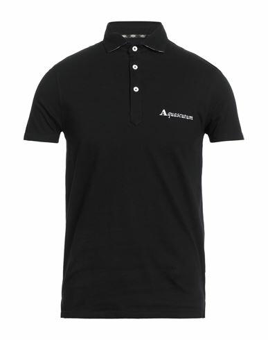 Aquascutum Man Polo shirt Black Cotton, Elastane Cover