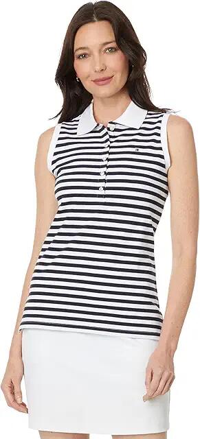 Tommy Hilfiger Sleeveless Stripe Polo (Sky Captain/Bright White) Women's Clothing Cover