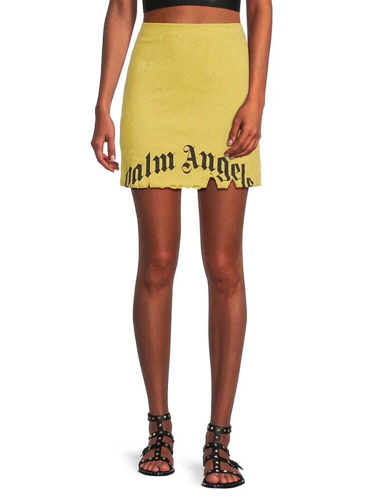 Palm Angels Women's Logo Distressed Mini Skirt - Yellow Cover