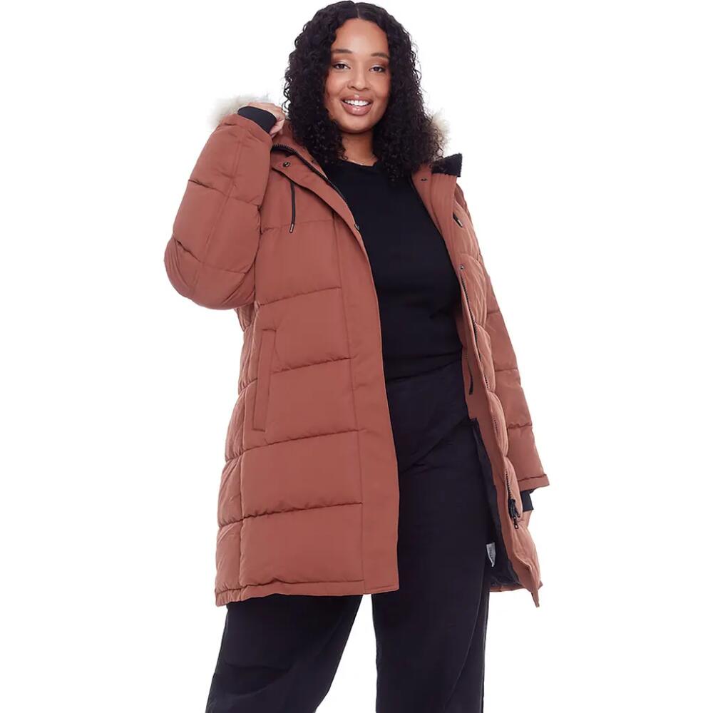 Alpine North AULAVIK PLUS SIZE - Vegan Down Mid-length Hooded Parka Coat in Maple Cover