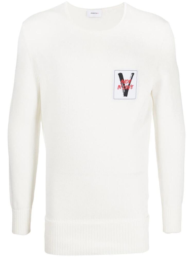 Ports V logo-patch long-sleeve jumper - White Cover