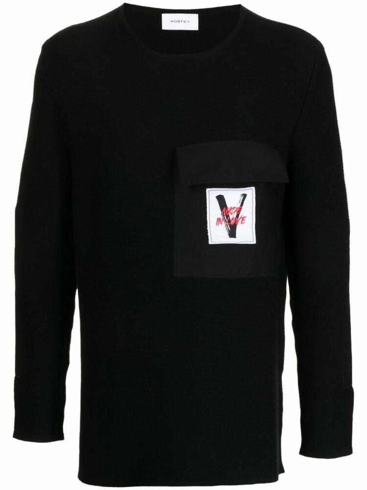 Ports V logo-patch crew-neck jumper - Black Cover