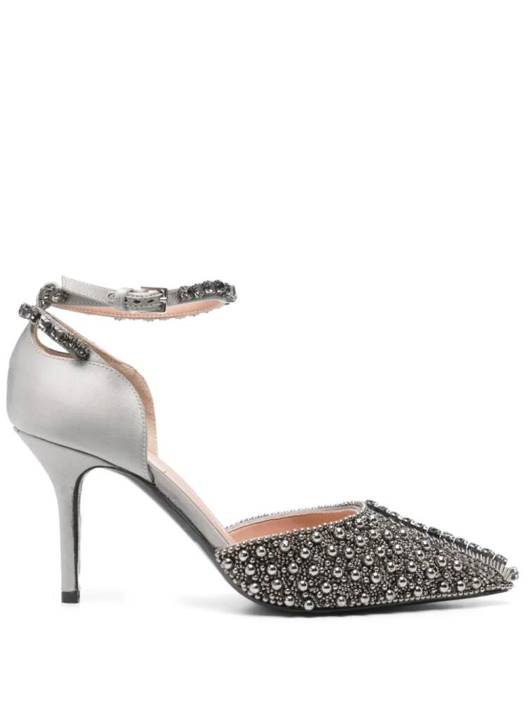 Alberta Ferretti 80mm bead-embellished satin pumps - Grey Cover