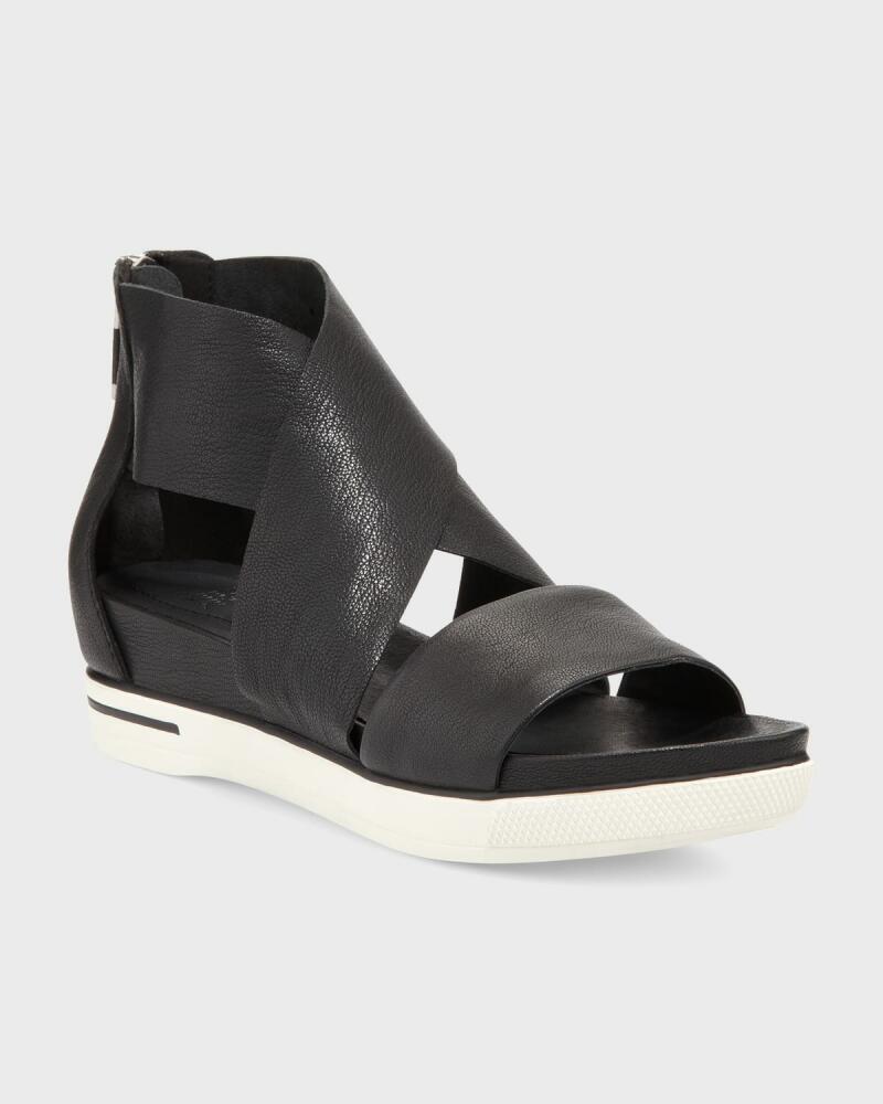 Eileen Fisher Sport Wide-Strap Leather Sandals, Black Cover