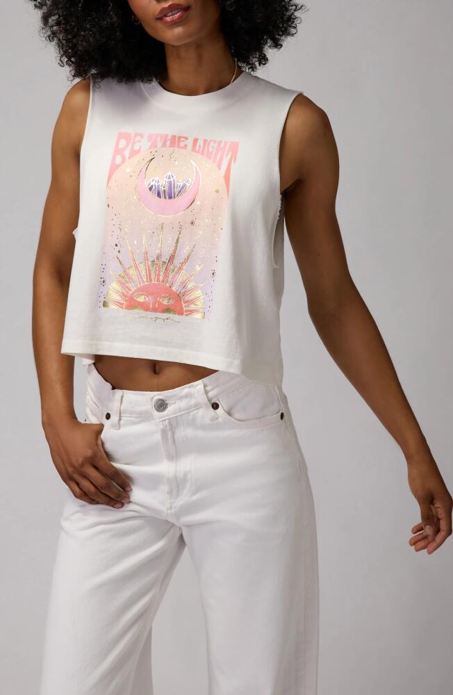 Spiritual Gangster Be the Light Crop Recycled Cotton Blend Graphic Tank in White Cover