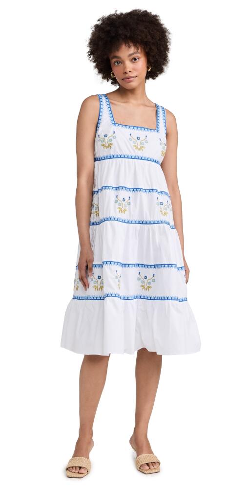 English Factory Embroidered Midi Dress Ivory/Blue Cover