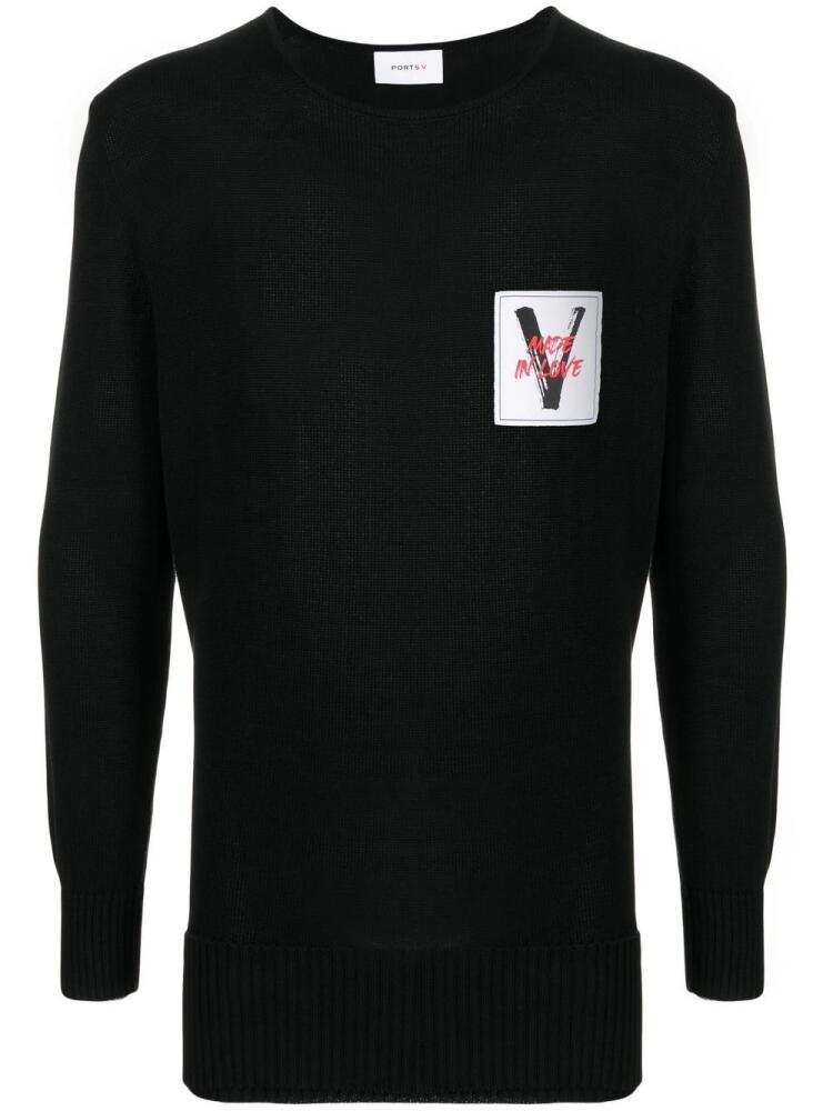 Ports V logo-patch crew-neck jumper - Black Cover