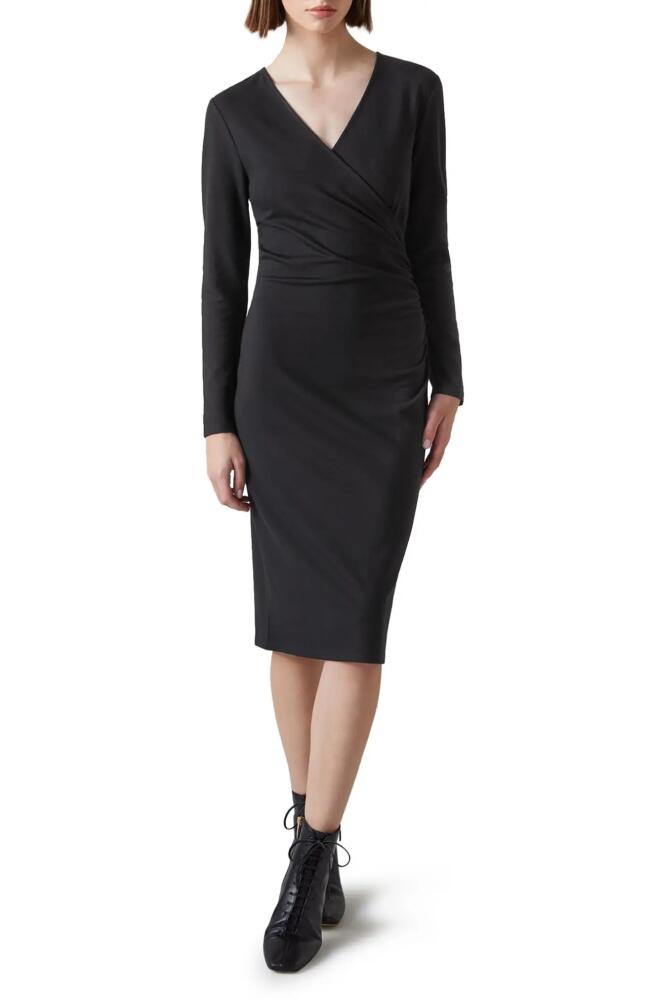 LK Bennett Alex Ruched Long Sleeve Dress in Black Cover