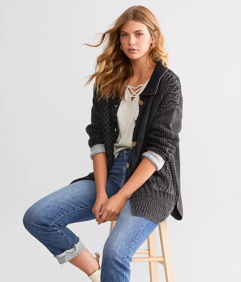 BKE Washed Cable Knit Cardigan Sweater Cover