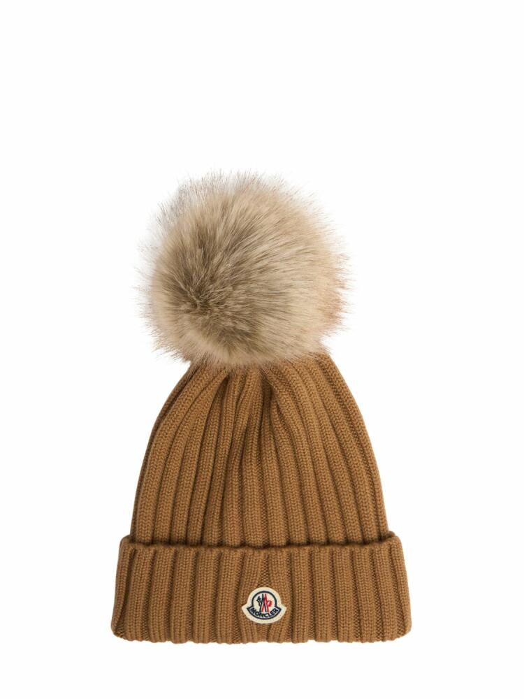 MONCLER Virgin Wool Beanie W/ Pompom Cover