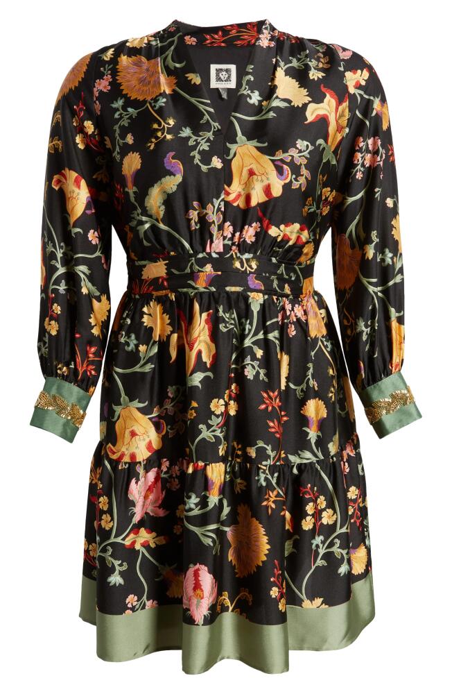 Anne Klein Floral Bead Detail Long Sleeve Dress in Anne Black Multi Cover