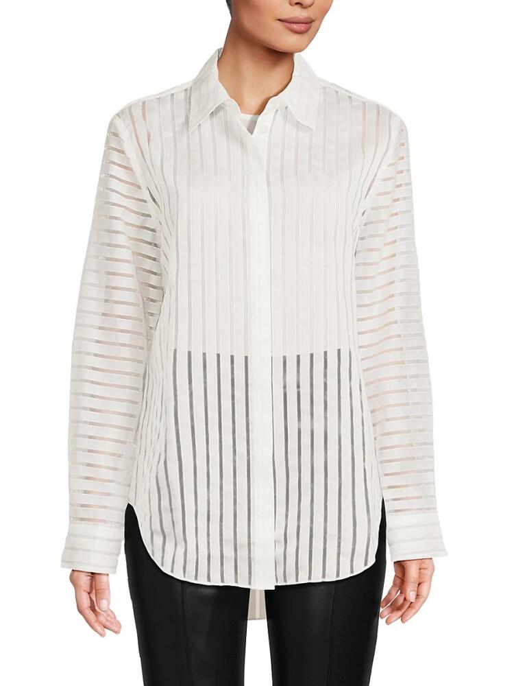 BCBGMAXAZRIA Women's Sheer Striped Shirt - Gardenia Cover