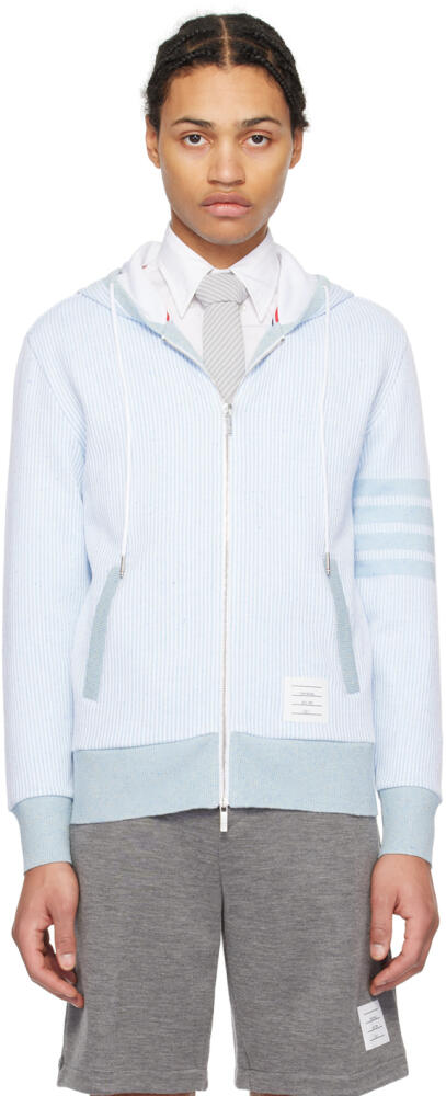 Thom Browne White & Blue 4-Bar Hoodie Cover