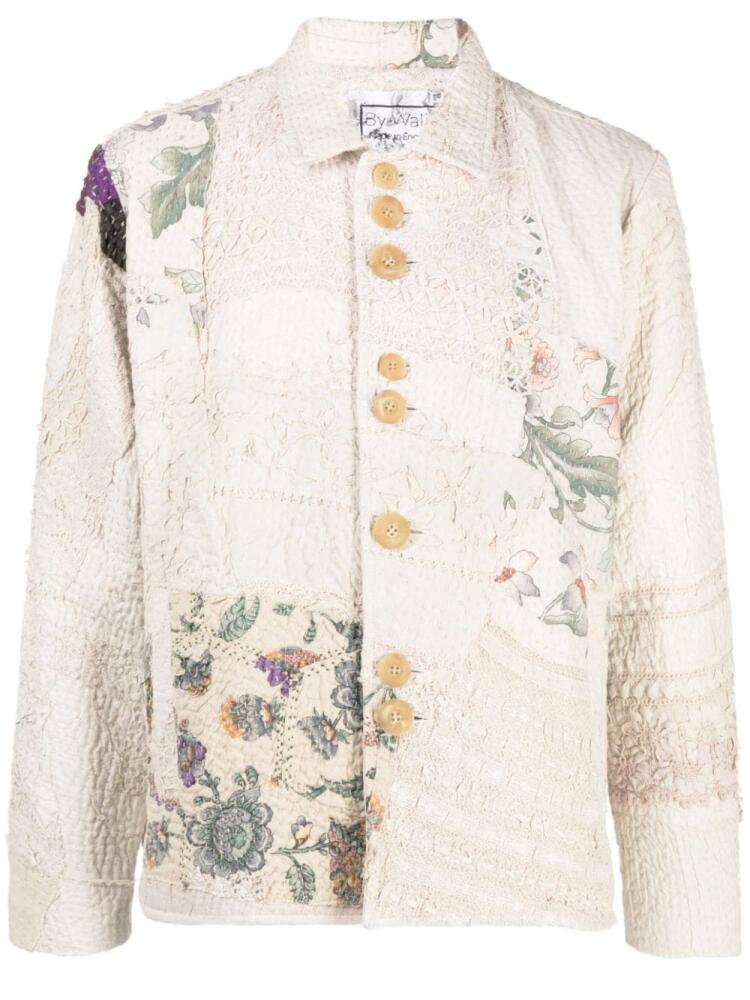 By Walid embroidered-patchwork cotton shirt jacket - Neutrals Cover