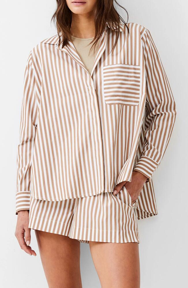 French Connection Thick Stripe Shirt in Tobacco Brown/Linen White Cover