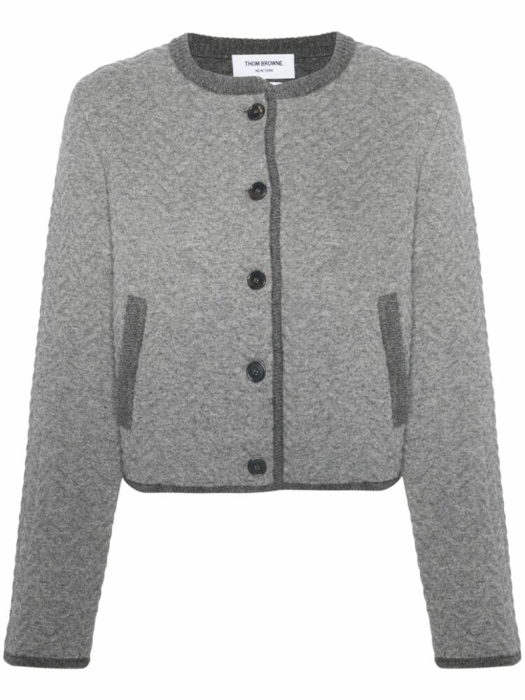 Thom Browne herringbone 3D-knit cardigan - Grey Cover