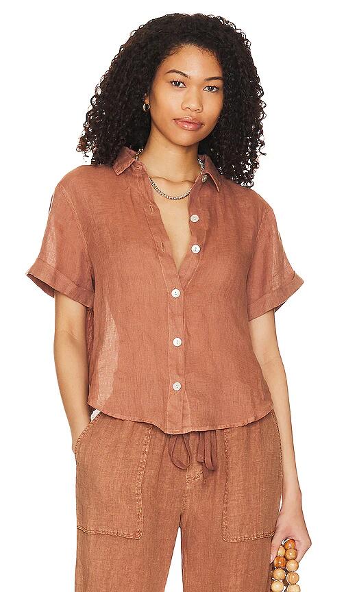 Bella Dahl Cuffed Short Sleeve Shirt in Brown Cover