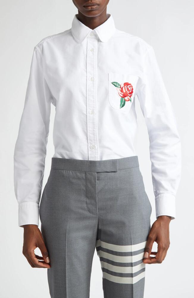 Thom Browne Rose Embroidered Button-Up Shirt in White Cover